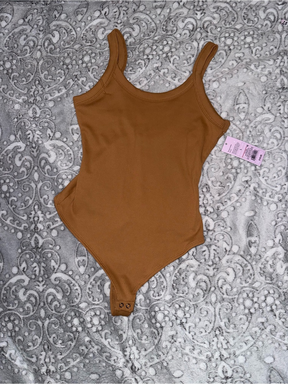 Women's Large Ribbed One-Piece Bodysuit in Brown - wild fable